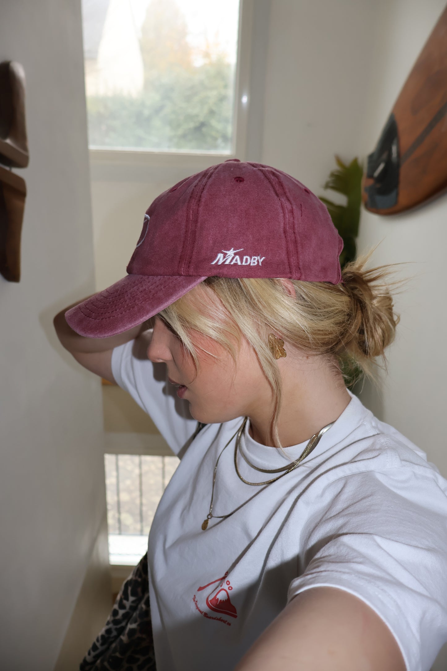 Faded burgundy red baseball cap