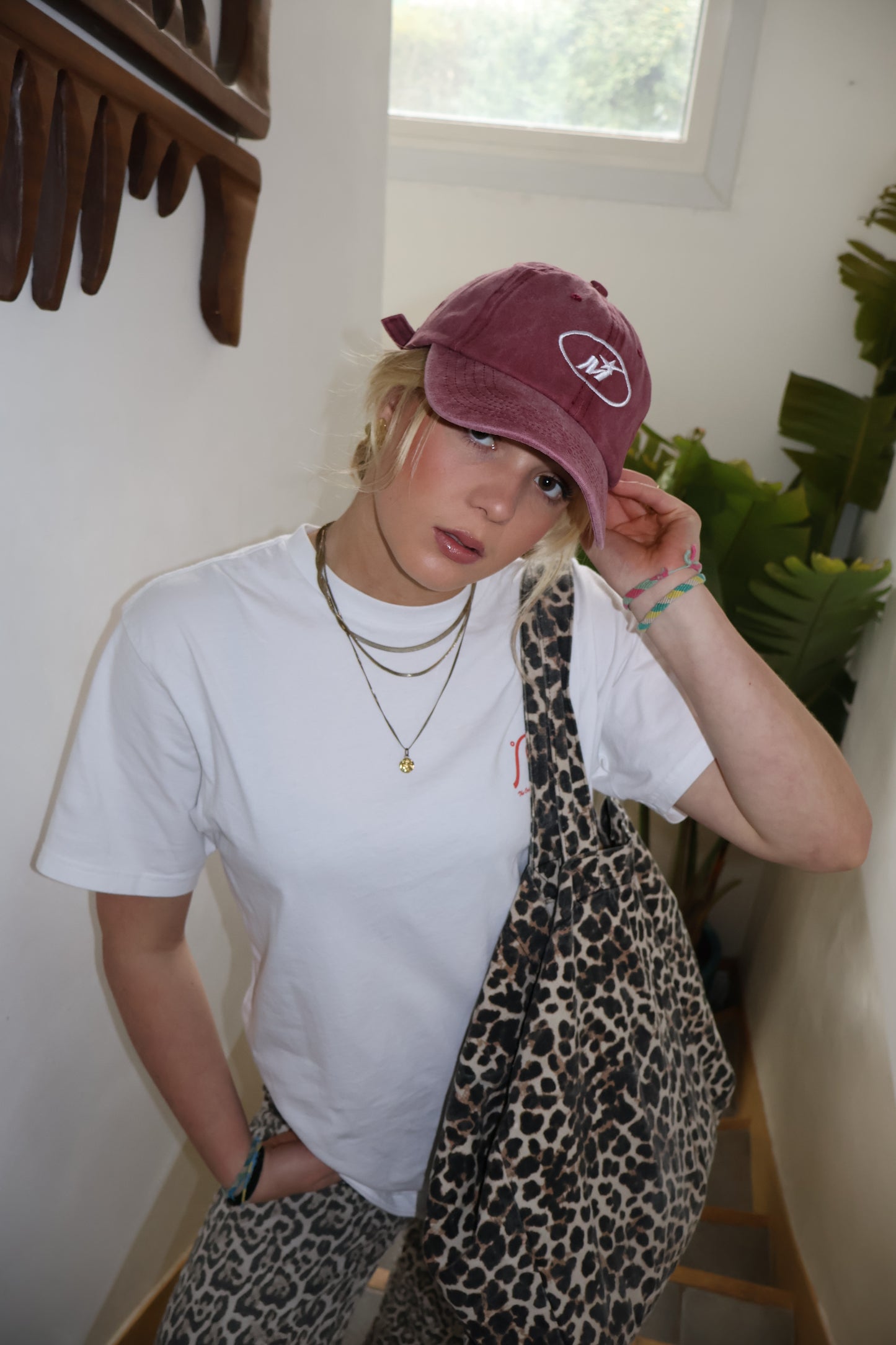 Faded burgundy red baseball cap
